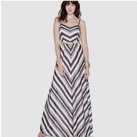 Fossil Chevron Maxi Sleeveless Striped Blue White - Picture 1 of 9